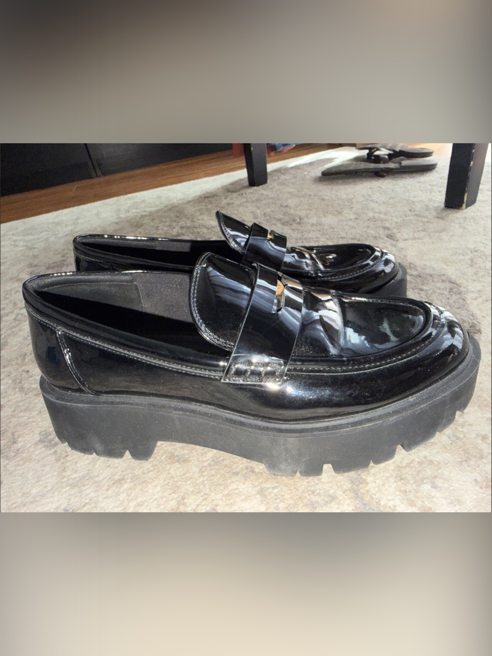 Zara Black Patent Platform Penny Loafers